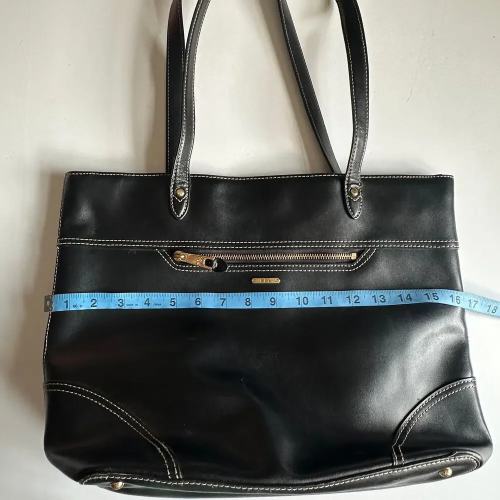 Lauren Ralph Lauren Tote Black Cow Leather Bag Old Money Preppy Handbag Purse